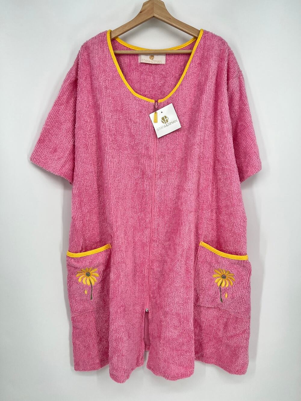 Stan Herman Chenille Robe Swim Cover Up Womens 2X Pink Yellow NEW Short USA Vtg